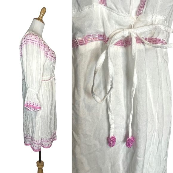 CHACH white/pink Beaded Sequin Embroidered CoverUp XL - Picture 7 of 16